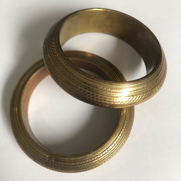 2pc Vintage Brass Bangles Bracelet - Picture 1 of 12
